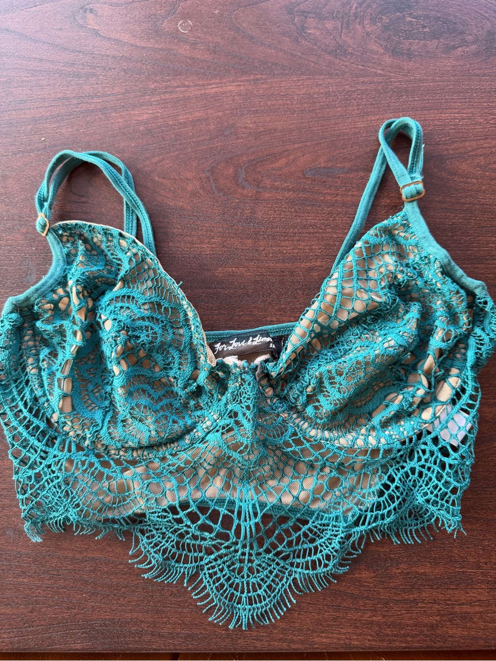 For Love & Lemons Teal Crochet Lace Crop Bralette